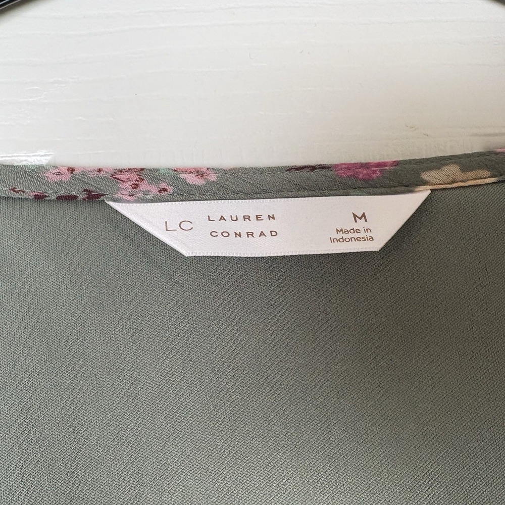 NWT LC Lauren Conrad Floral Asymmetrical Ruffle Maxi Dress Olive Size Medium - Picture 8 of 13